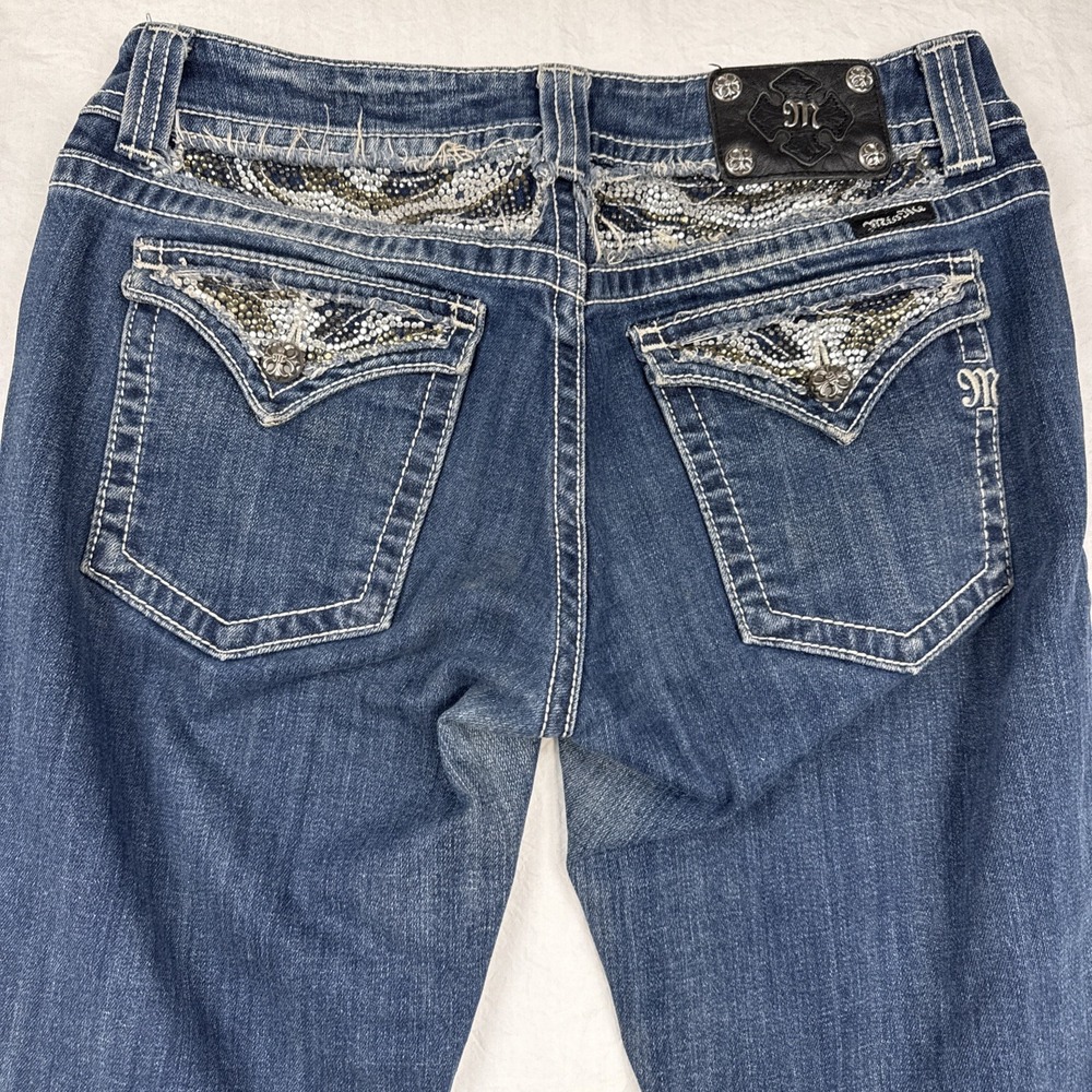 Miss Me Jeans Womens 32/29 Blue Boot Thick Stitch SEQUINS Rockabilly